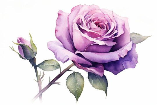 Artistic depiction of a purple rose using watercolour. Generative AI