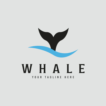 whale tail logo vector line art icon simple minimalist illustration design