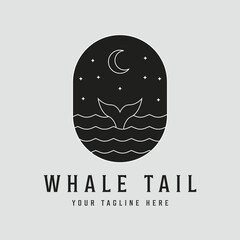 whale tail logo vector line art icon simple minimalist illustration design - obrazy, fototapety, plakaty