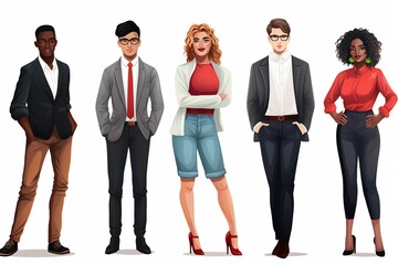 Obraz premium Bridging Generations: A Multicultural Business Team, Dressed for Success, Comes Together on a White Background, Emphasizing the Power of Diversity in Age and Culture