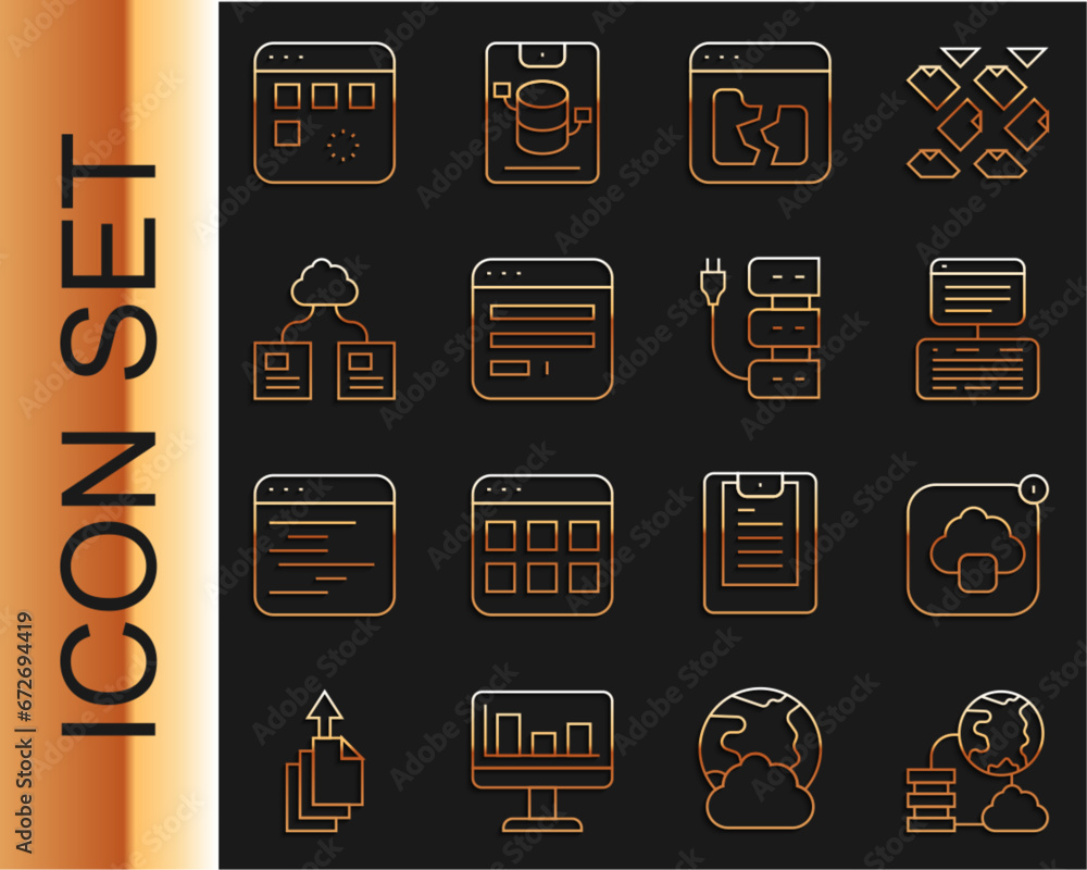 Poster set line network cloud connection, cloud technology data transfer, server, data, web hosting, broken