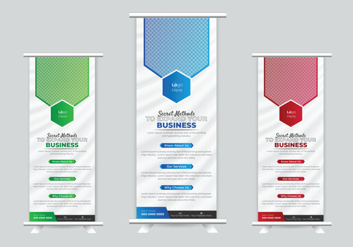 Business roll up banner template design, modern x-banner and flag-banner, Standy