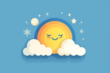 Illustration of weather icon for a humid day. Sky with the sun and clouds, with a hint of a rainbow.