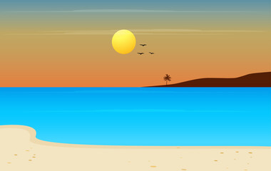 Obraz premium beautiful sunset beach blue water sea landscape view vector