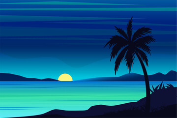 Fototapeta na wymiar beautiful sunset beach with palm trees vector