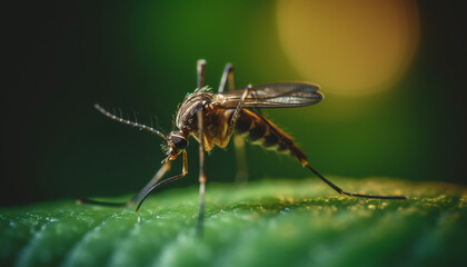 Fototapeta premium Small bee pollinates multi colored flower in selective focus foreground generated by AI