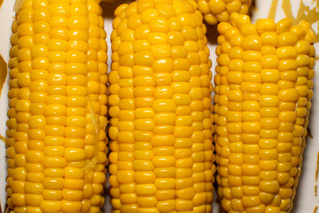 Closeup view of a boiled corn on the cob