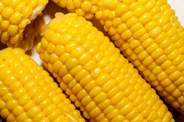 Closeup view of a boiled corn on the cob