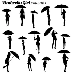 Fotobehang Vector collection of umbrella girl silhouettes © Ascreator