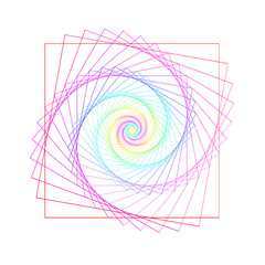 Spectrum light rotating squares forming a spiral, transparent png. Add your own background.