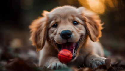 A cute puppy playing with a ball in the grass generated by AI