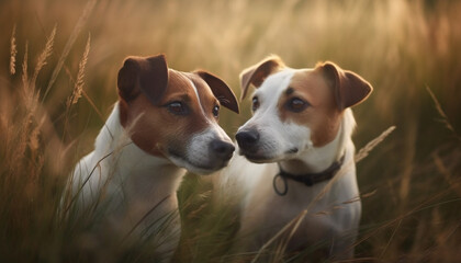 A playful beagle puppy sitting in a meadow, looking cheerful generated by AI