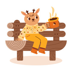 Flat Cozy Deer Vector Illustration