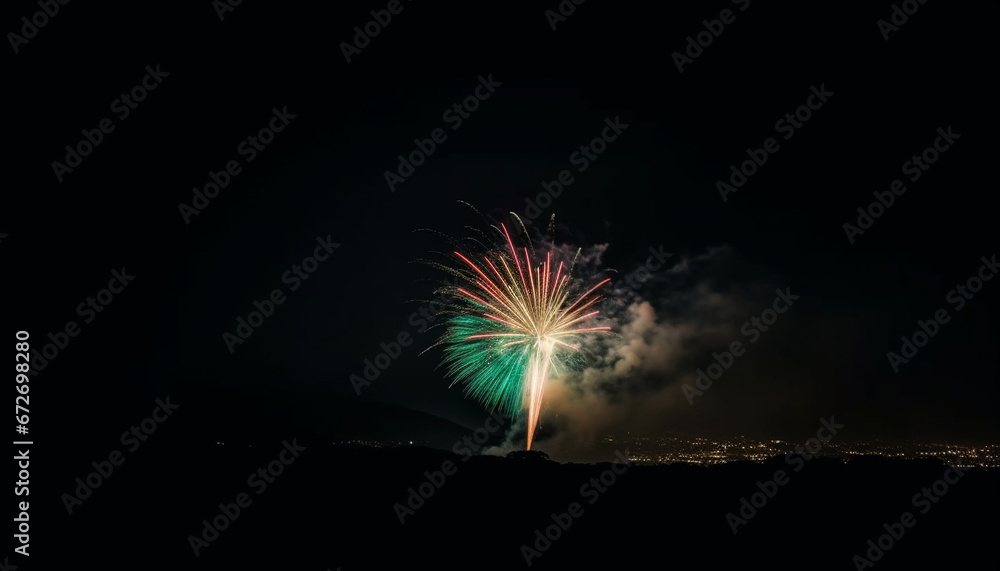 Wall mural Explosive firework display ignites vibrant celebration of new year outdoors generated by AI