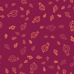 Brown line Whistle icon isolated seamless pattern on red background. Referee symbol. Fitness and sport sign. Vector