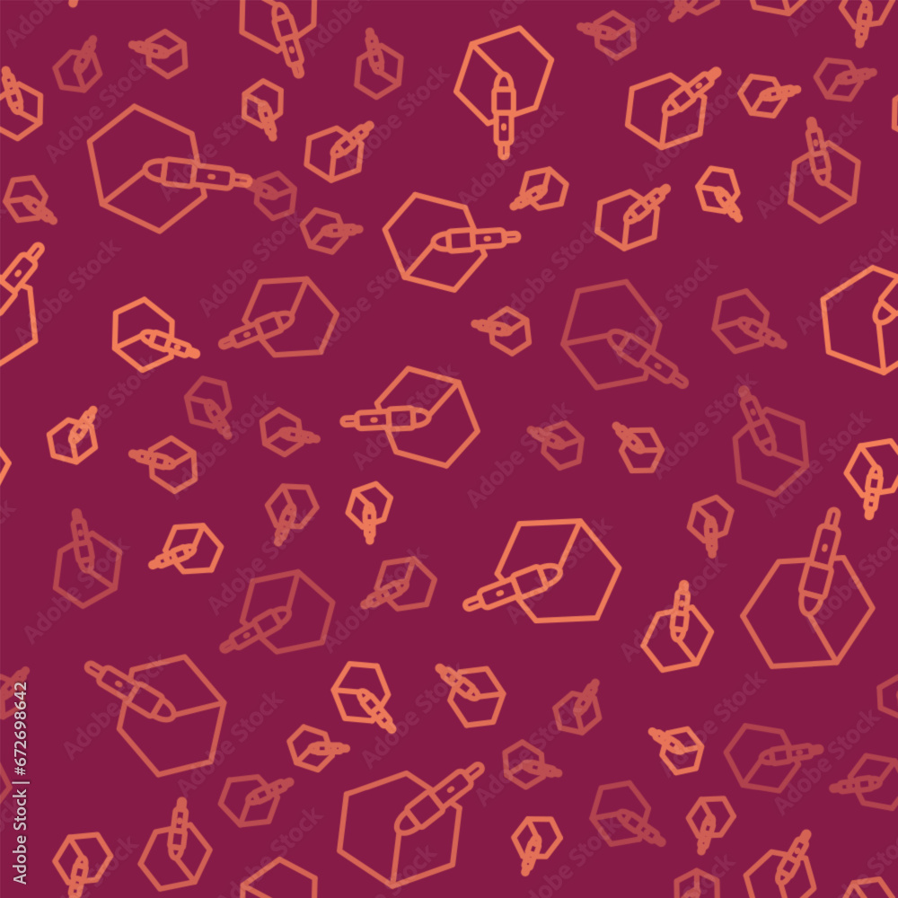 Poster brown line 3d pen tool icon isolated seamless pattern on red background. vector