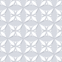 Fototapeta premium Vintage Seamless Pattern with Stucco Molding Inspired Design Elements. Decorative Composition with Natural Motifs. Abstract Ornate Art. Complex Ornament. Vector 3d Illustration