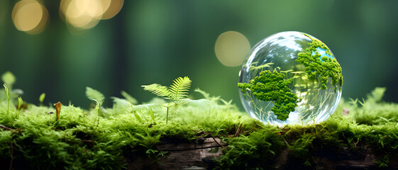 Green Planet Harmony: Earth in a Forest Oasis for World Environment Day and Copy Space Advertising