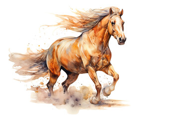 Horse with long mane. Watercolor painting on white background