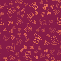 Brown line Book donation icon isolated seamless pattern on red background. Vector