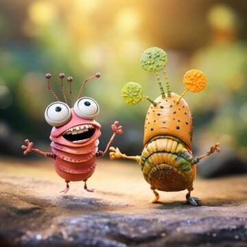 Two little alien creatures are standing next to each other, AI