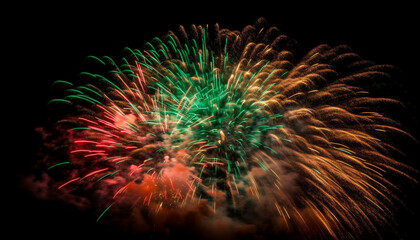 Vibrant colors ignite the night sky in a firework display generated by AI