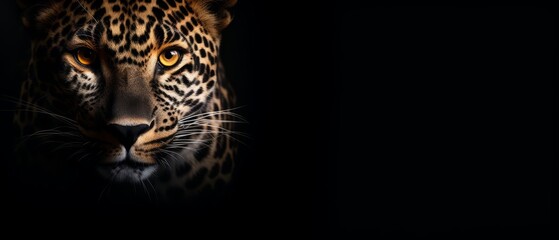 Leopard on dark gray background. Wild animals banner with copy space. Generative AI