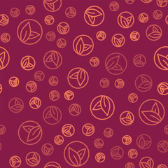 Brown line Tea leaf icon isolated seamless pattern on red background. Tea leaves. Vector