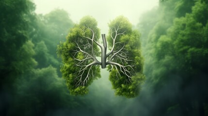 Green tree lungs isolated in a green forest. Health and green environment concept. Generative AI