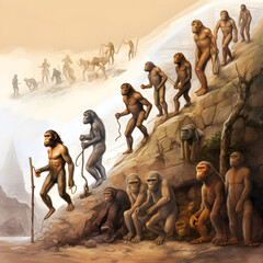 The theory of human evolution illustrated, development of Homo sapiens - obrazy, fototapety, plakaty
