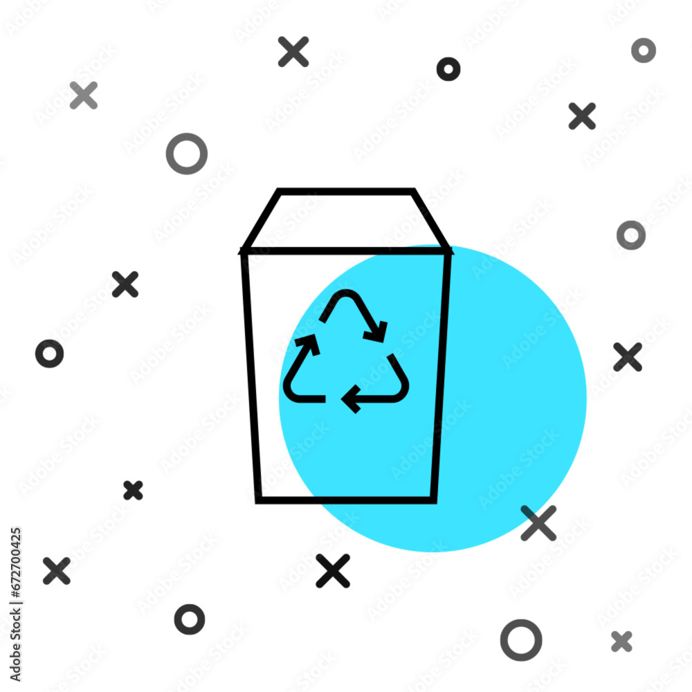 Poster black line recycle bin with recycle symbol icon isolated on white background. trash can icon. garbag