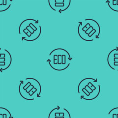 Black line Leaf Eco symbol icon isolated seamless pattern on green background. Banner, label, tag, logo, sticker for eco green. Vector