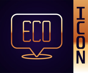 Gold line Leaf Eco symbol icon isolated on black background. Banner, label, tag, logo, sticker for eco green. Vector