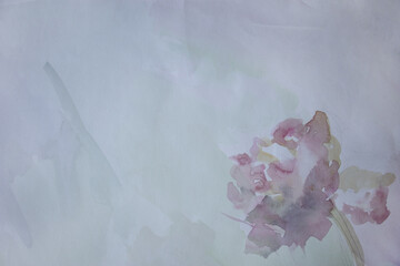 Neutral gentle background with watercolor painted pastel color rose.