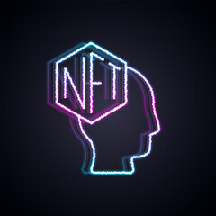 Glowing neon line NFT Digital crypto art icon isolated on black background. Non fungible token. Vector