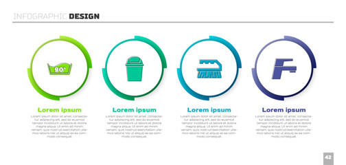 Set Temperature wash, Trash can, Brush for cleaning and Water tap. Business infographic template. Vector
