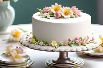 I think you will be happy if you use flower cakes on birthdays or anniversaries. It is a neat and beautiful cake. Generative AI.