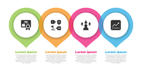 Set Certificate template, Planning strategy, Front end development and Financial growth increase. Business infographic template. Vector