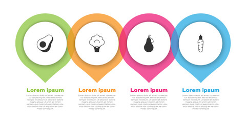 Set Avocado fruit, Broccoli, Pear and Carrot. Business infographic template. Vector