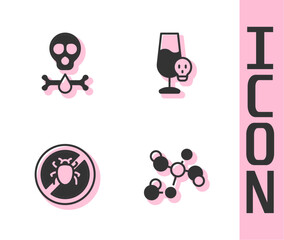 Set Chemical formula, Bones and skull, Stop colorado beetle and Poisoned alcohol icon. Vector
