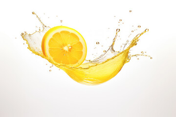 A fresh lemon or orange splashing in water, showcasing the healthy and refreshing nature of citrous fruits. - obrazy, fototapety, plakaty