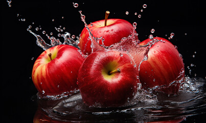 red apple fruits isolated on splash water