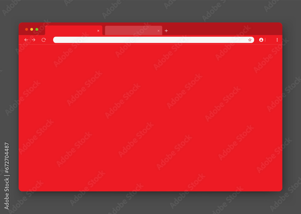 Poster an empty browser window is red on a gray background. website layout with search bar, toolbar and but