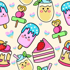 Cartoon seamless pattern, sweet ice cream background colorful colorful  elements in the background pattern t-shirt children men women fashion seamless