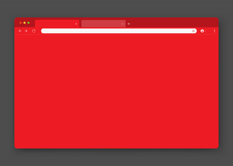 An empty browser window is red on a gray background. Website layout with search bar, toolbar and buttons. Vector EPS 10.