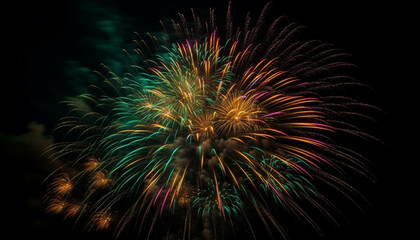 Fourth of July celebration Vibrant colors, exploding fireworks, illuminating night generated by AI