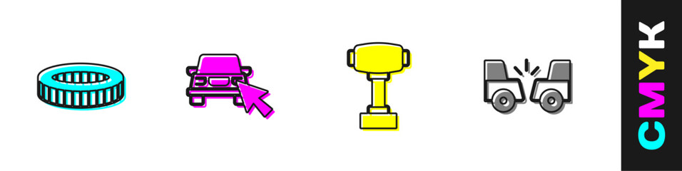 Set Car air filter, Online car sharing, Gear shifter and accident icon. Vector