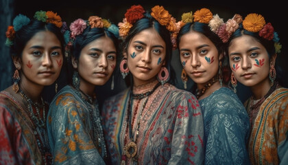 Beautiful young women in traditional clothing smiling for the camera generated by AI