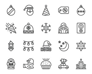 Outline icons set for Merry Christmas.