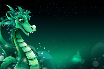 Hand drawn green dragon on New year background.